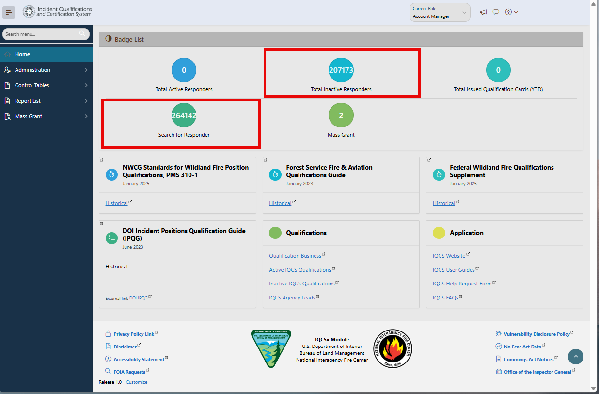 Home page if the IQCSx application