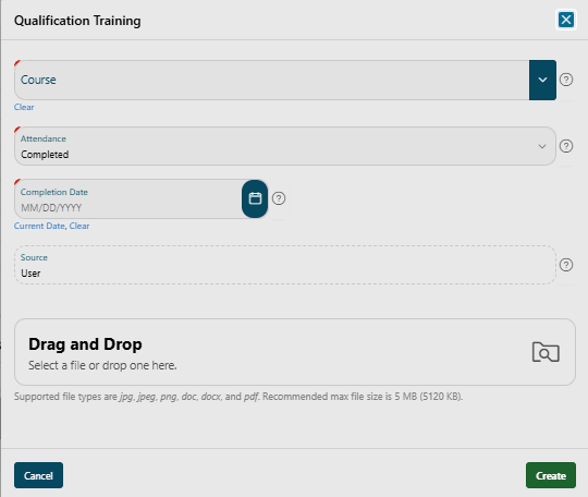 Qualification Training Add/Edit
