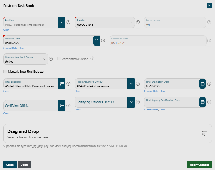 Position Task Book Edit