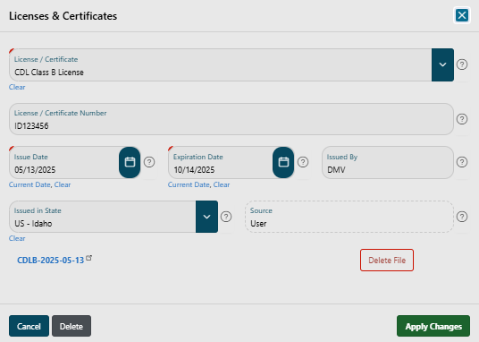 Licenses & Certificates Edit