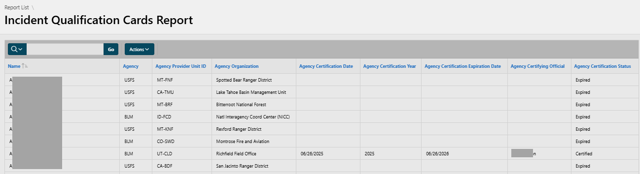 Incident Qualification Cards report