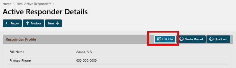 Responder Profile and Edit Info Button