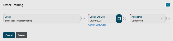 Responder Profile Training Other Training, Edit Other Training