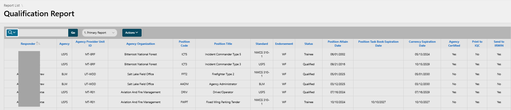Report List, Qualification Report